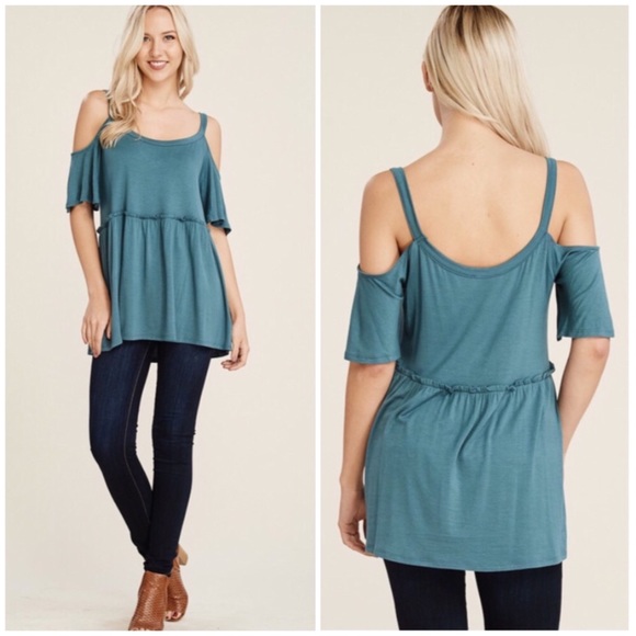 MAJOR SALE! {LAST1} Open Shoulder Babydoll Top - Picture 2 of 3